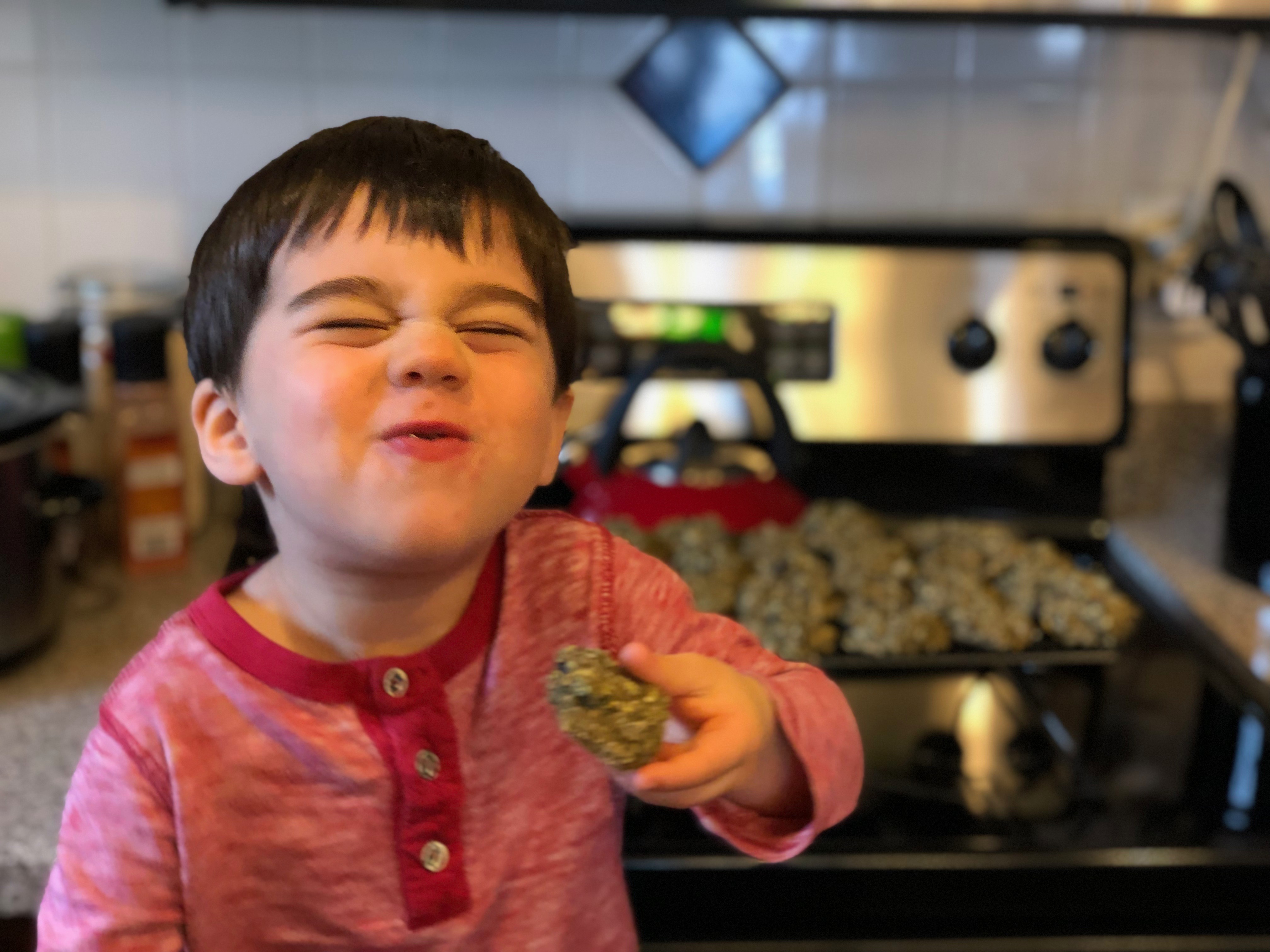 Oliver with oatmeal-raisin cookie